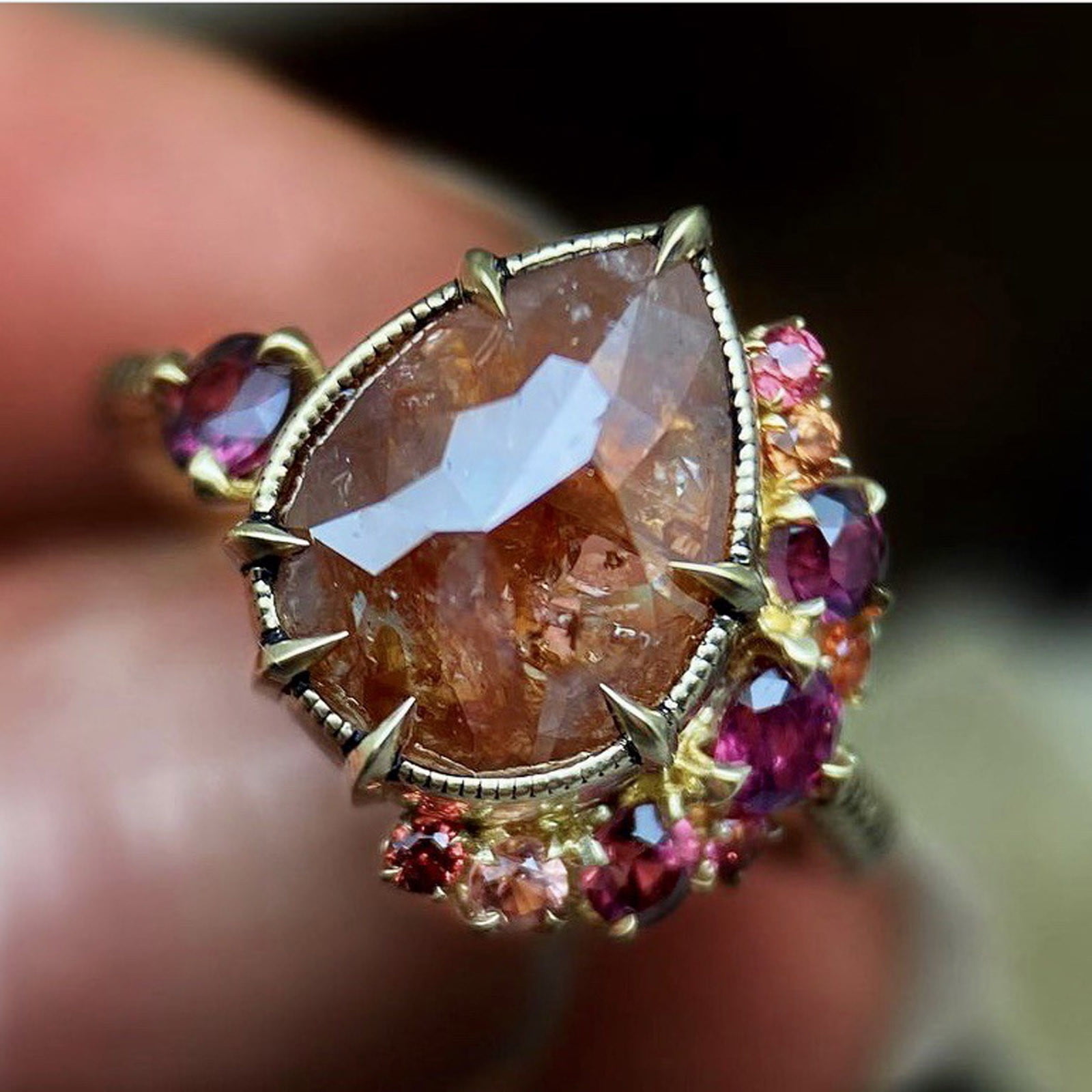 stacking rings healing stones rose gold gemstones boho Elastic ring made of colorful tourmalines