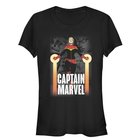 Junior's Marvel Captain Marvel In Flight  Graphic Tee Black 2X Large