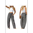 thumbnail image 3 of Pantalones de Verano para Mujer, para Vacaciones en la Playa, Cintura Alta, Pierna , Estampados, Holgados, Informales, Estilo Palazzo. Gris S, 3 of 7