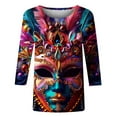 thumbnail image 5 of Cavosen Mardi Gras Womens 3/4 Sleeve Tops T Shirts Festival Carnival Round Neck Blouse Mask Graphic Print Tops Holiday Fashion Shirts Dressy Workout T-Shirts Party Shrove Tuesday M, 5 of 5