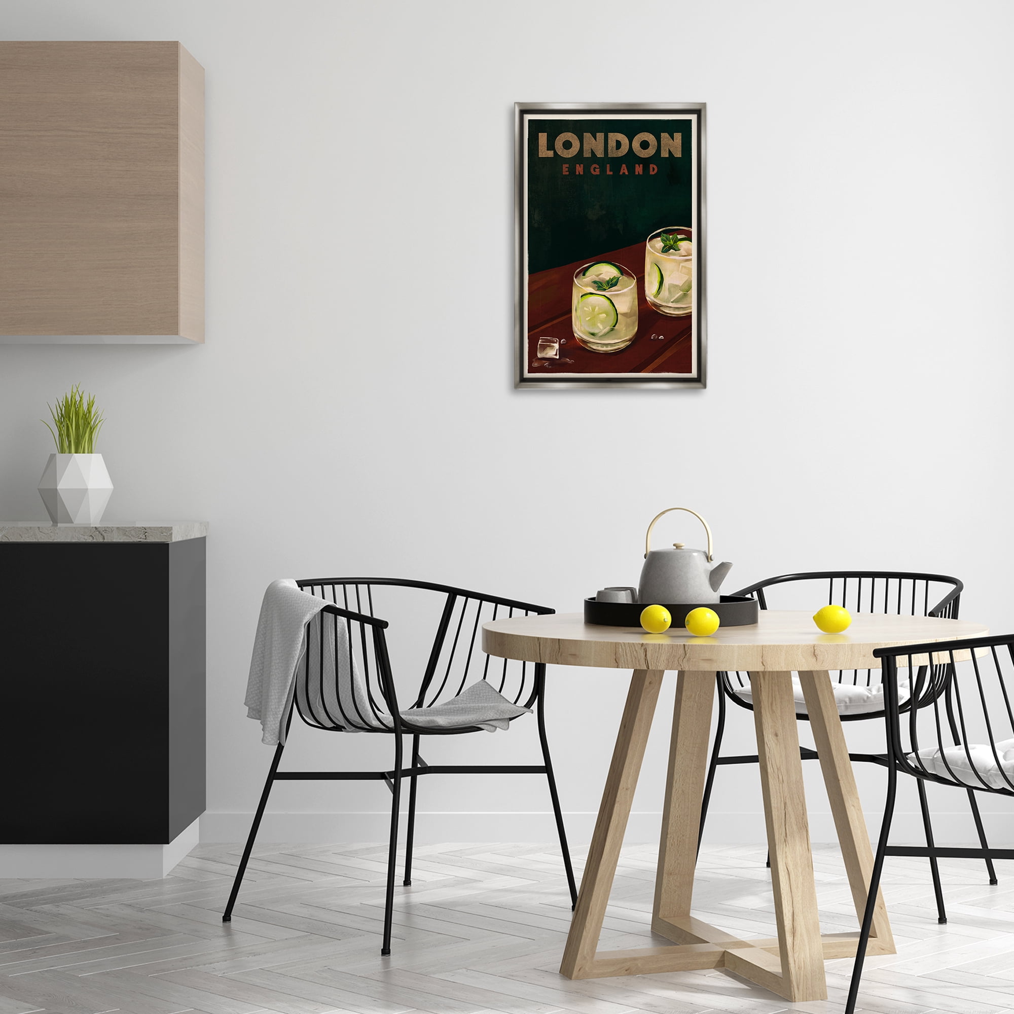 Stupell Industries London England Cocktail Food & Beverage Painting Gray Floater Framed Canvas Art Print Wall Art, 17 x 25