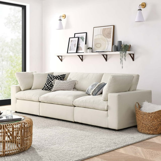 Modway Commix Ensemble de Canapé Sectionnel 3 Pcs Rembourré et Garni de Duvet, Beige Pâle