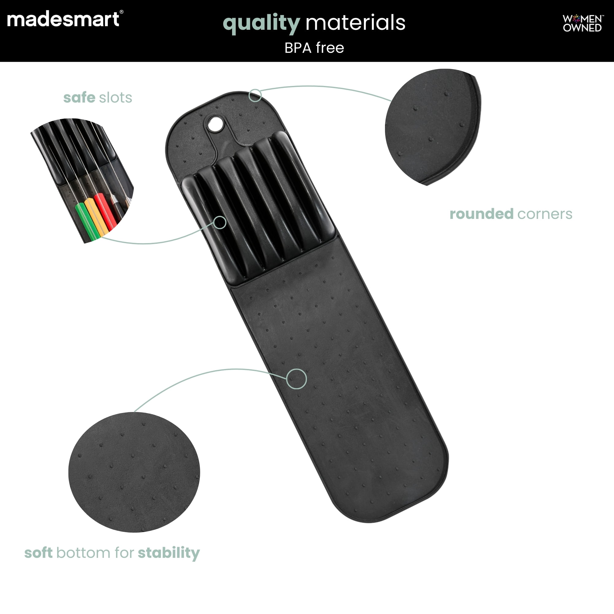 madesmart Small Knife Mat, Rubberized Grip, Non-Slip, 5-Knife, Carbon