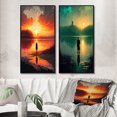 thumbnail image 1 of Designart "Glorious Sunset Viewed by Lakeside I" Landscape Lake Framed Wall Art Set Of 2 - Traditional Orange Gallery Wall Frame Set For Home Decor, 1 of 6