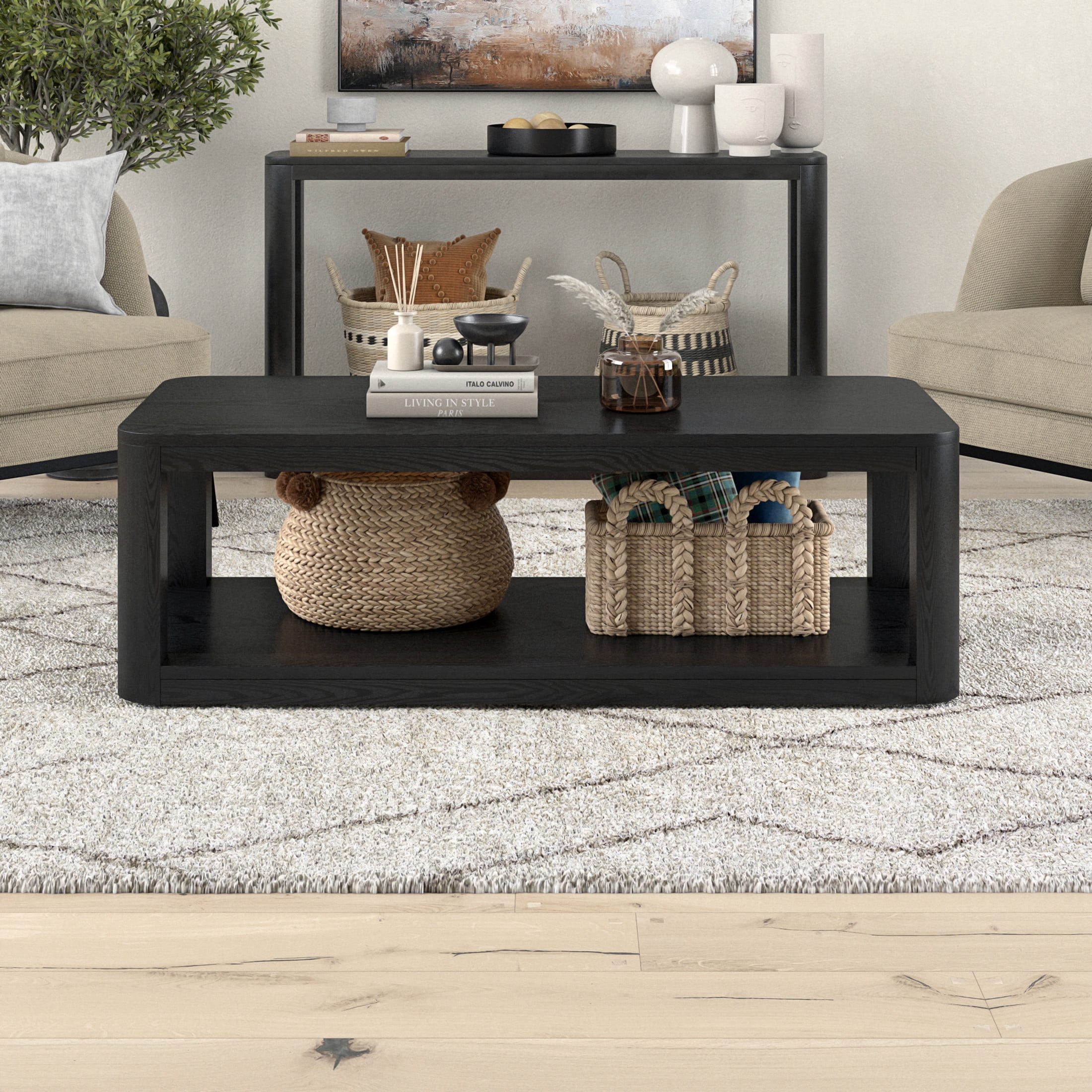Evelyn&Zoe Modern/Contemporary 47" Wide Black Grain Coffee Table