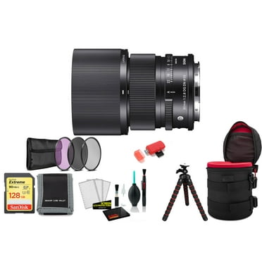 Sigma 90mm F/2.8 DG DN Contemporary Lens for Leica L (261969) Bundle with 128GB Memory Card, Tripod, Filter Kit and More