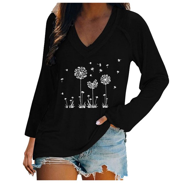 Camisas Para Mujer Camiseta Suelta de Manga Larga Jersey Tops Moda Casual Impresión Cuello en V Odeerbi ODB123545