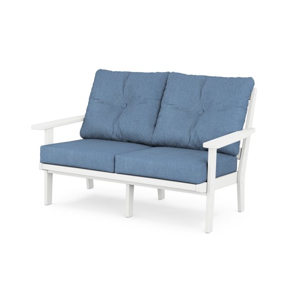 POLYWOOD Prairie Deep Seating Loveseat in White / Sky Blue