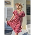 thumbnail image 6 of Womens Sundress Summer Floral Short Sleeve Wrap V Neck A-Line Midi Dress Flower 4 M, 6 of 9