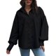 thumbnail image 1 of Camisa de mujer Cuello vuelto Color puro Mangas de linterna de un solo pecho Blusa de ajuste casual Negro S, 1 of 5