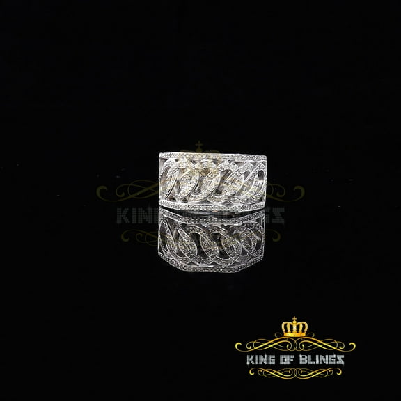 King of Bling's Stylish Cuban White Silver Micro Real Diamond 0.50 CT 925 Men's Band Ring Sz 8