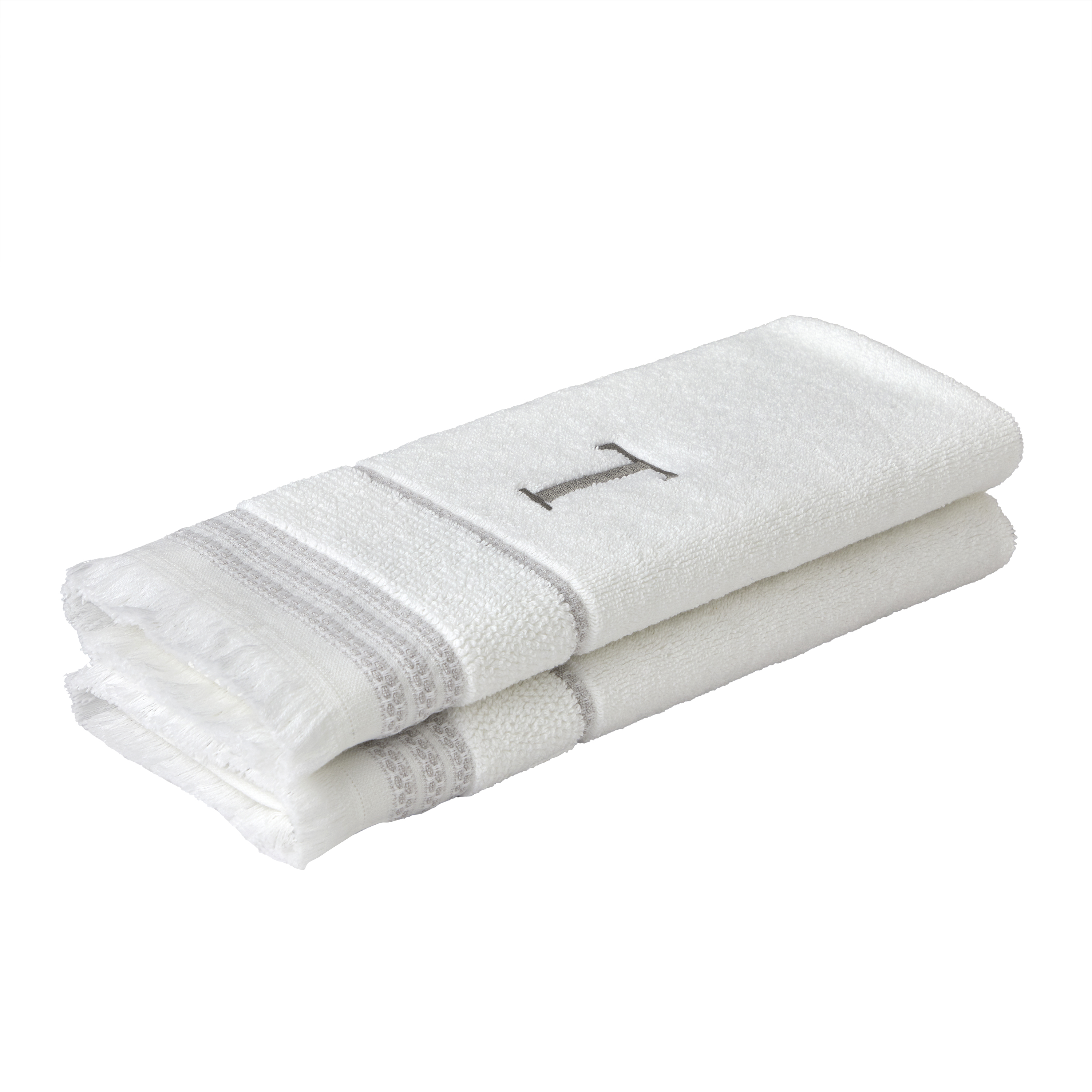 SKL Home Casual Monogram Hand Towel (2-Pack), "T", White