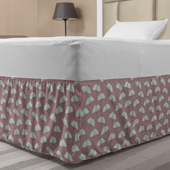 Botanical Bed Skirt, Ginkgo Leaves Pattern Retro Effect Garden Rural Field Flowers, Elastic Bedskirt Dust Ruffle Wrap Around for Bedding Decor, 4 Sizes, Mauve Taupe Mint Green, by Ambesonne