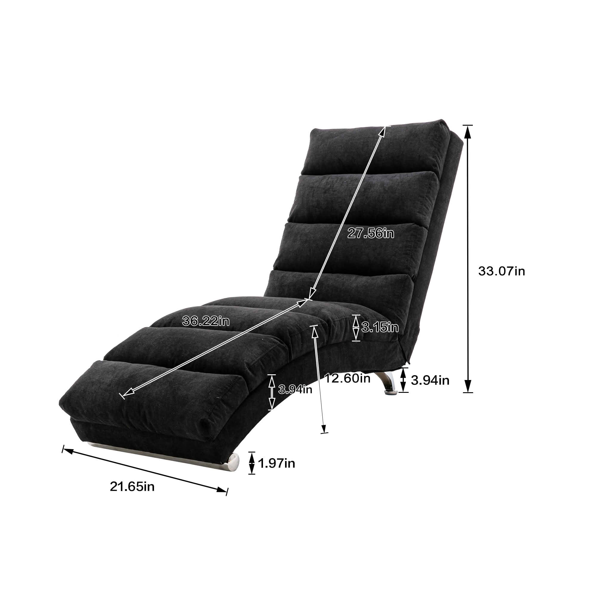 MAYEERTY Vibrating Upholstered Chaise Lounge Chair, Ergonomic Fixed Back Fabric Recliner Sofa with Side Pocket Remote Control for Living Room Bedroom
