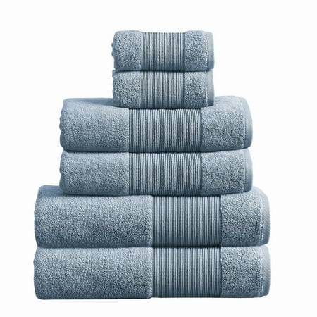 

Indy Modern 6 Piece Cotton Towel Set Softly Textured Design Slate Blue- Saltoro Sherpi