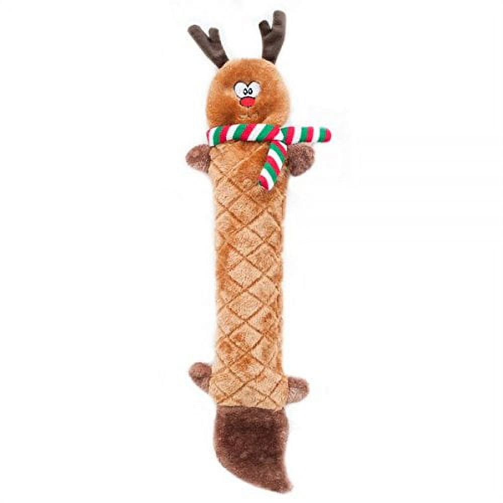 ZippyPaws - Jigglerz Holiday Tough No Stuffing Squeaky Plush Dog Toy with Crinkle Head and Tail - Reindeer