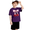 thumbnail image 3 of CPNG Girls Summer T-shirt Bow Cherry Print Loose Casual Stylish Crewneck Short Sleeve Cool Sports Top(Dark Purple,6-7 Years), 3 of 8