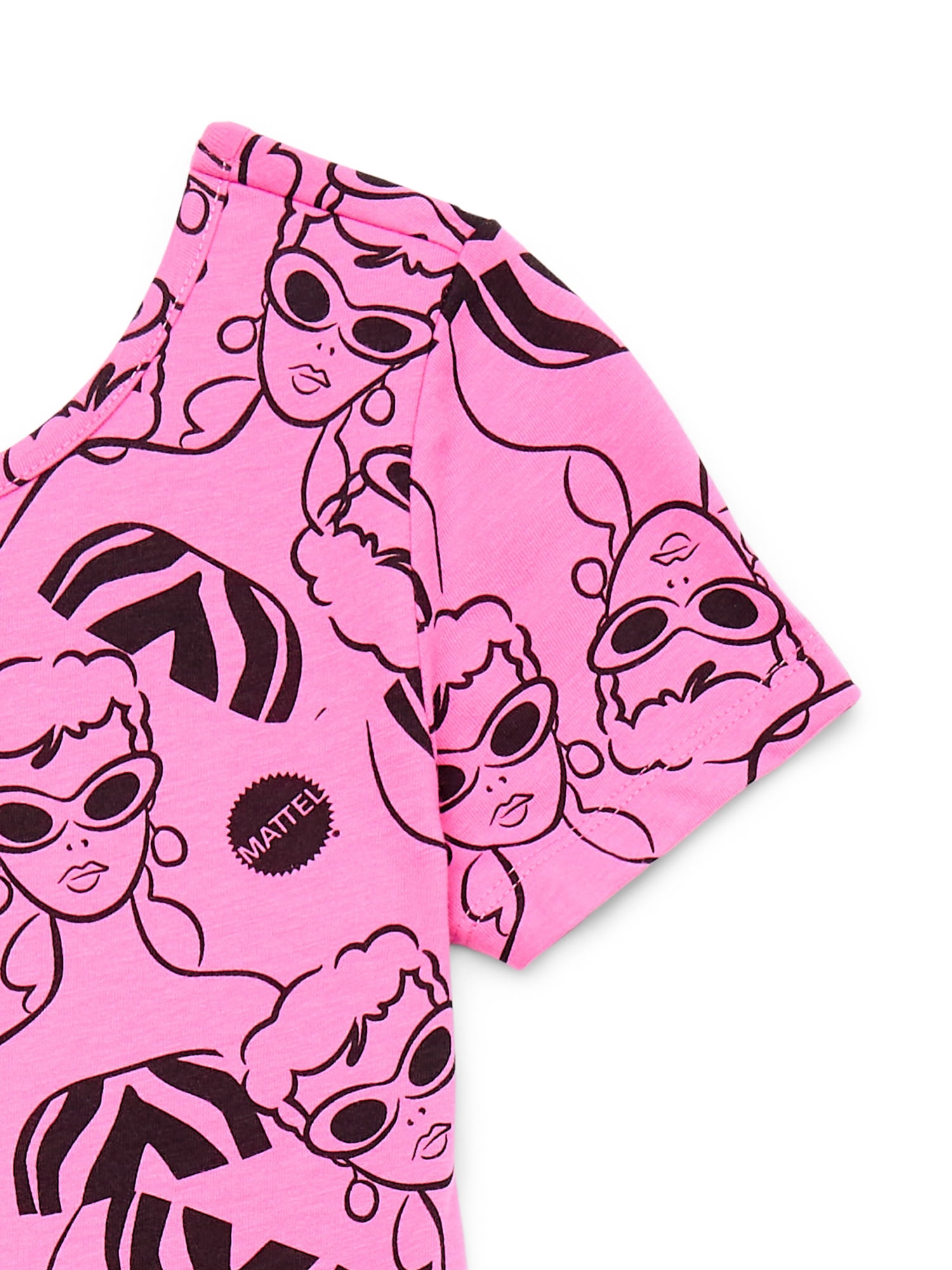 Barbie Girls Allover Print Dress with Short Sleeves, Sizes 4-12