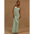 thumbnail image 5 of Green Sequin Knit Spaghetti Strap Fitted Maxi Dress For Holiday Spring Summer Beach Wedding Guest Elegant Night Out, 5 of 6