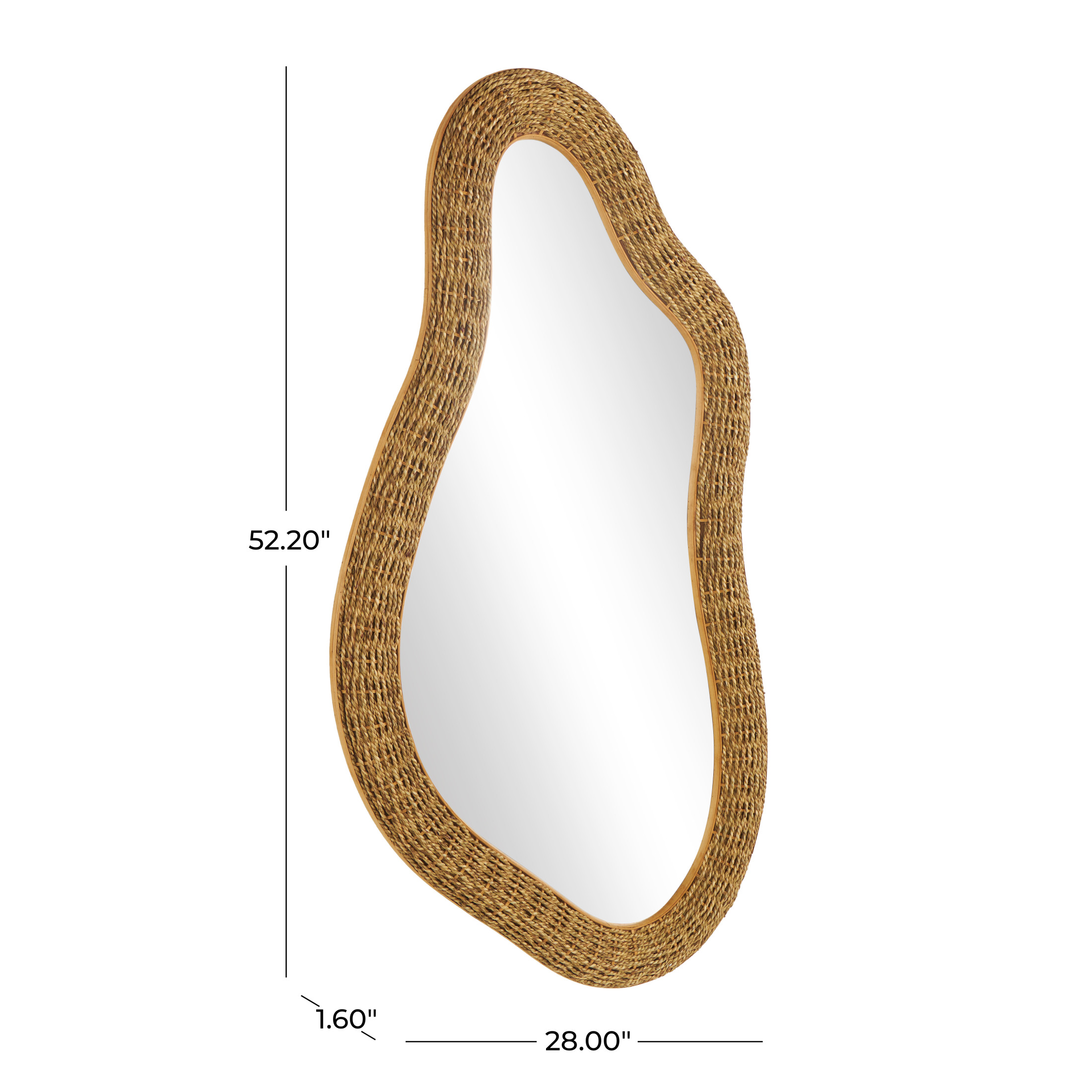 DecMode 28" x 52" Brown Handmade Woven Oval Abstract Wall Mirror