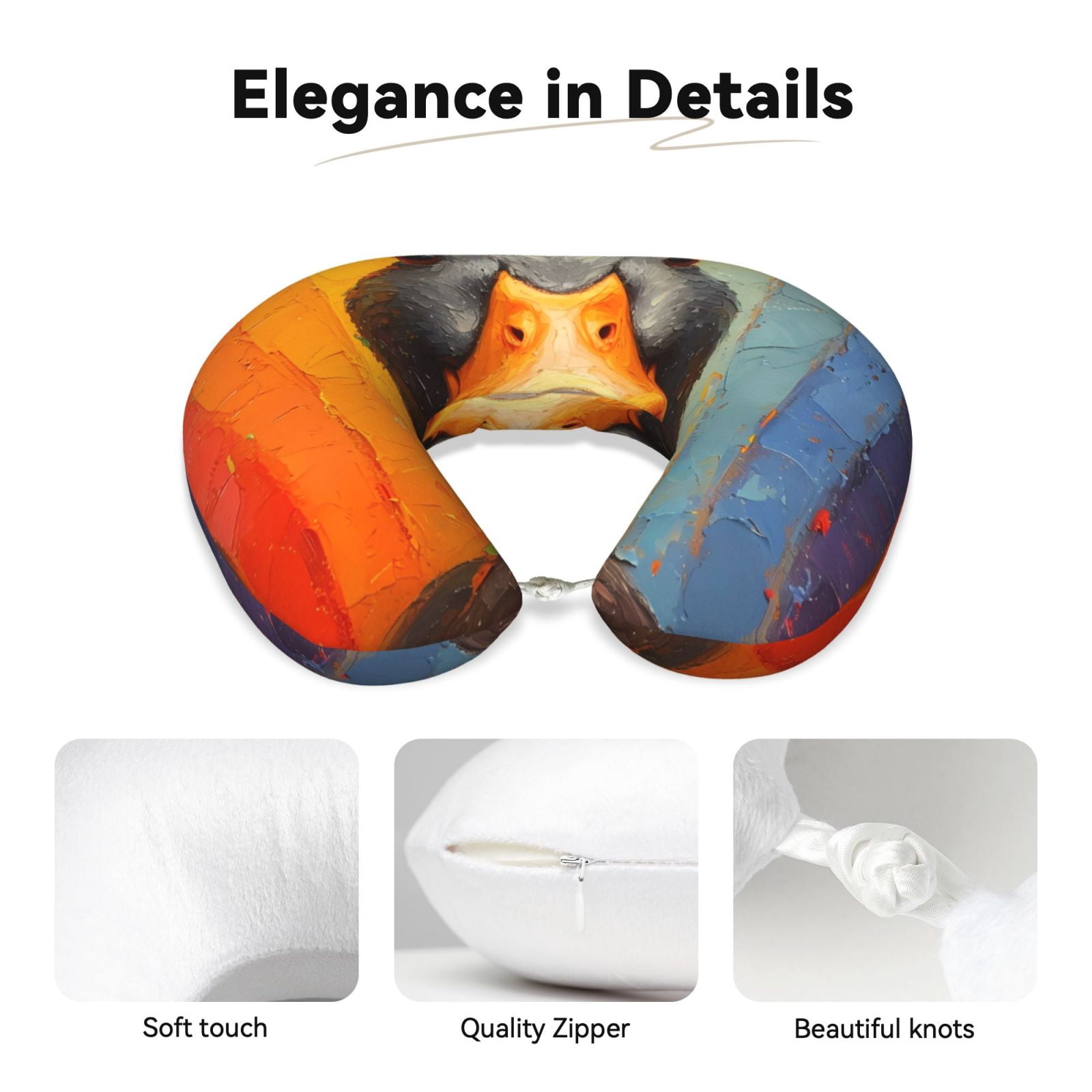 Xecao Colorful Painted Duck Print Memory Foam Cervical Neck Pillow Versatile U-Shaped Pillows for Home,Office,Camping,Travelling,Soft Washable Cover