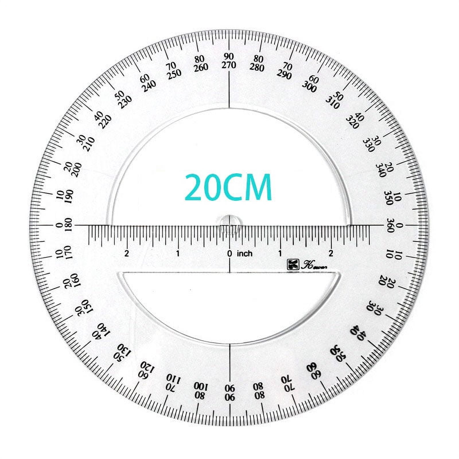 360 Degree Protractor Circle Ruler, 15 pieces Clear Plastic Protractor  Radius 4.5 Inch Compass Drawing Ruler Template for Office School Supplies