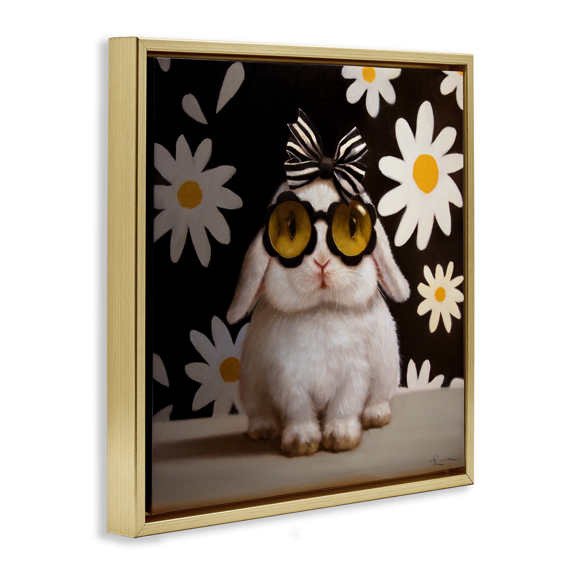 Stupell Industries Boopsie Daisy Bunny Gold Framed Floater Canvas Wall Art, design by Lucia Heffernan