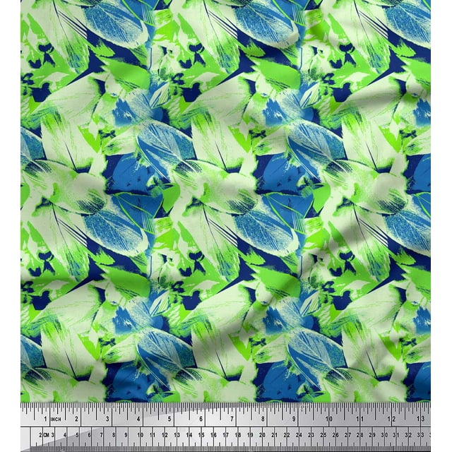Soimoi Blue polyester Crepe Fabric Brush Stroke Abstract Print Sewing Fabric Yard 42 Inch Wide