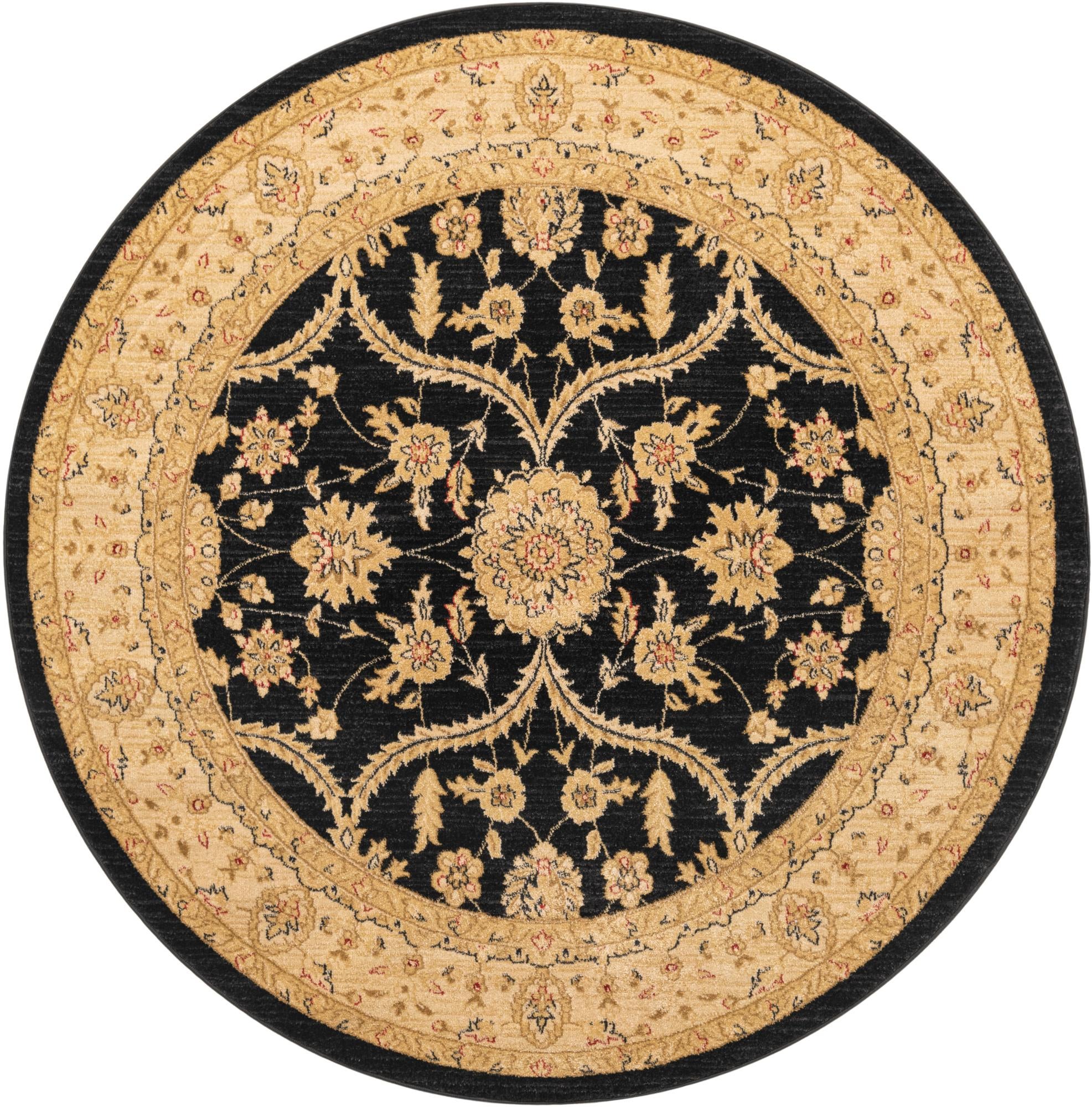 Unique Loom Tansy Edinburgh Rug Black/Cream 6' 1" Round Floral