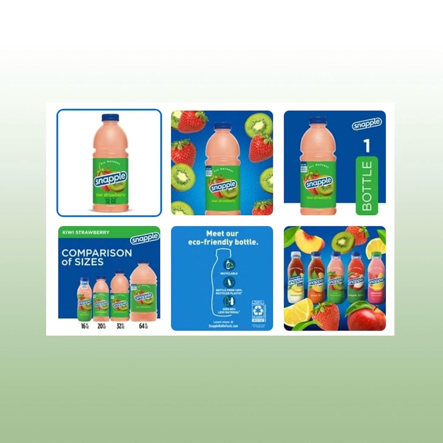 Snapple Kiwi Strawberry All Natural Fruit Juice Drink, 32 fl oz Plastic Bottles, Made with Real Fruit Flavor, 6-Pack