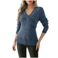 thumbnail image 2 of YueHuiYing Womens Long Sleeve Tunic Top V Neck Button Shirts Dressy Casual Business Elegant Knit Top, 2 of 9