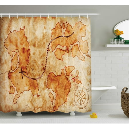 island map decor shower curtain authentic distressed grunge world map wind rose compass treasure map