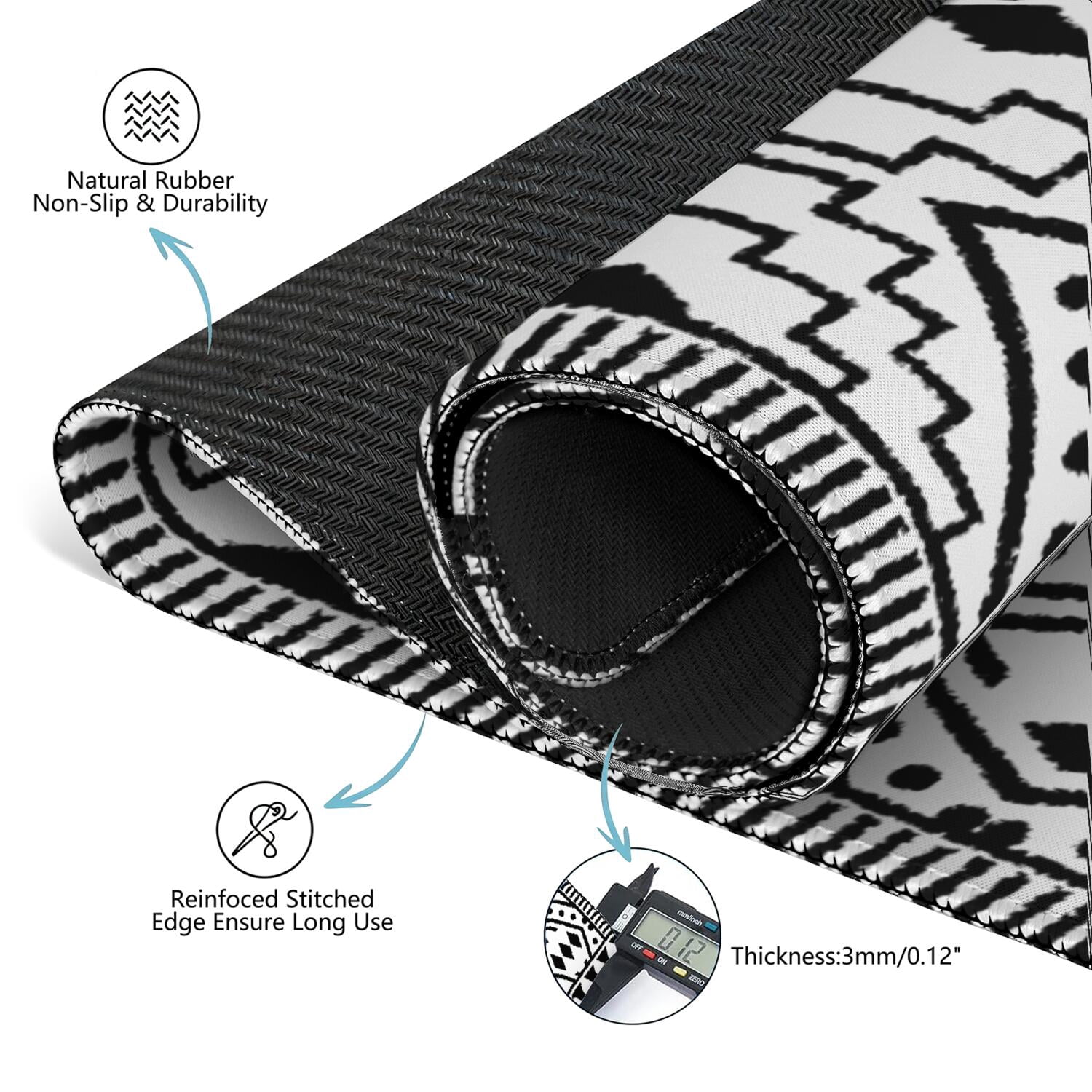Boho Pattern Large Rubber Game Table Topper 31.5 Inch Square Mahjong Mat with Non-Skid Bottom for Stability and Noise Reduction for Tiles and Cards