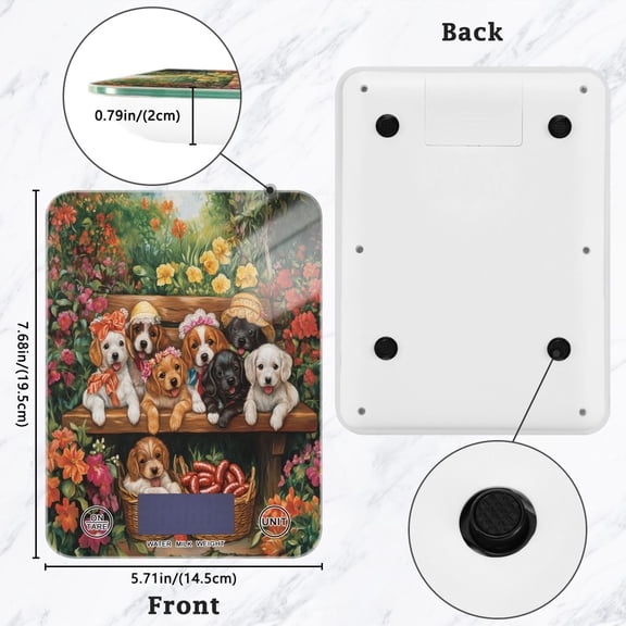 BZSMCE Digital Food Scale Kitchen Scales Creatively Pups and Colorful Blooms Pattern Baking Cooking Keto and Meal Prep, with LCD Display