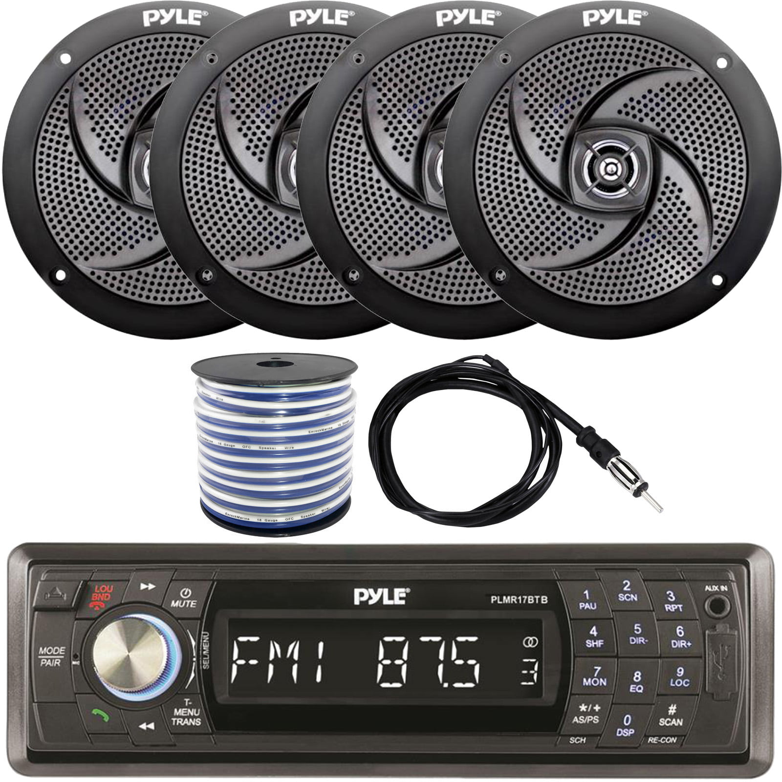 *KIT* Pyle Marine Head-Unit AM/FM/USB/SD MP3 Player w/ 2 x 100W 4'' Speakers 