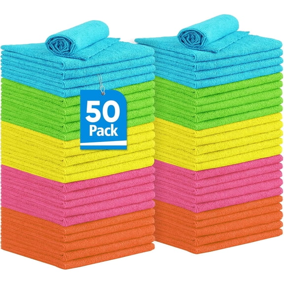 Microfiber Cleaning Cloth, 50PK Reusable Shop Rags Bulk Microfiber Cleaning Cloth Lint Free Cleaning Towels for Car Kitchen Automotive Bar Mechanic Restaurant Garage, 11.5"x11.5", Multicolor