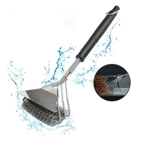 

3 In 1 Bbq Cleaner Grill Brush Outdoor Barbecue Brush with Shovel Three Head Spring Barbecue Stove Stainless Steel Wire Brush Cleaning Brush 17 Inches