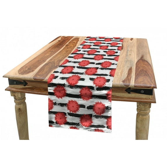 Modern Table Runner, Abstract Warm Colored Splash Flowers on Grunge Stripes Repetition, Dining Room Kitchen Rectangular Runner, 3 Sizes, by Ambesonne