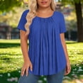 thumbnail image 6 of ClodeEU Women's Round Neck Short Sleeve Pleated Flowy Tunic Top,Casual Loose Curved Hem Blouse Blue,Women's Plus XXL, 6 of 6