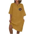 thumbnail image 2 of qolati Plus Size Summer Dresses for Women 2024 Cotton Linen 3/4 Sleeve Boho A Line Midi Dress Casual Loose Crewneck Beach Vacation Sundresses with Pockets, 2 of 4