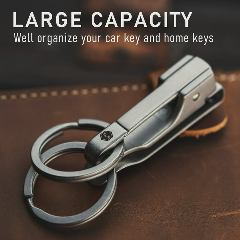 FEGVE Small Titanium Key Clip Keychain Carabiner Belt Clip with Detachable  Key Ring and D-shaped keyring,Key Fob Holder Key Chain for Men (Dark Grey)