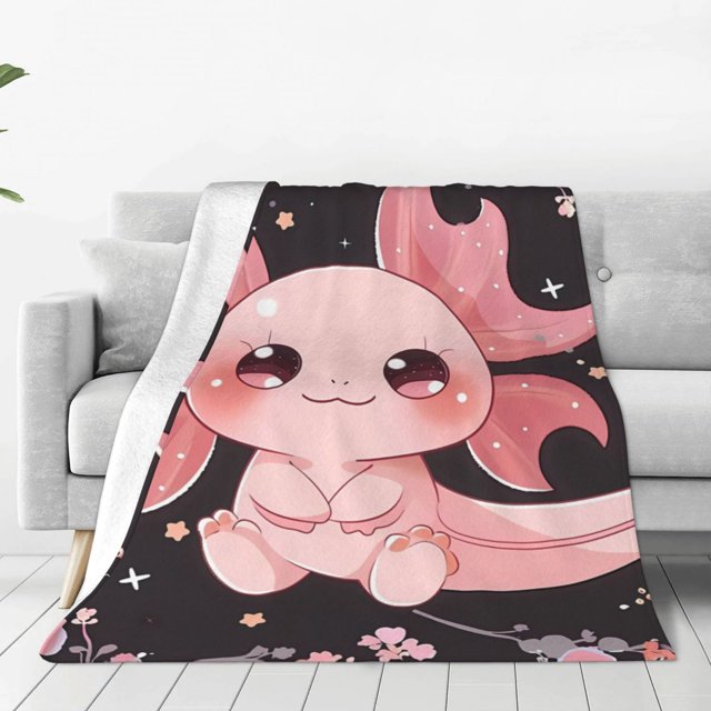 Balery Chibi Axolotl Sakura Fantasy Manta de Felpa Suave y Acogedora – Cobija de Franela Aterciopelada para Cama, Lavable y Cálida para Sofá, Mascotas, Transpirable-60"x50"