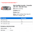 thumbnail image 2 of Right Headlight Assembly - Compatible with 1999 - 2006 GMC Yukon 2000 2001 2002 2003 2004 2005, 2 of 2