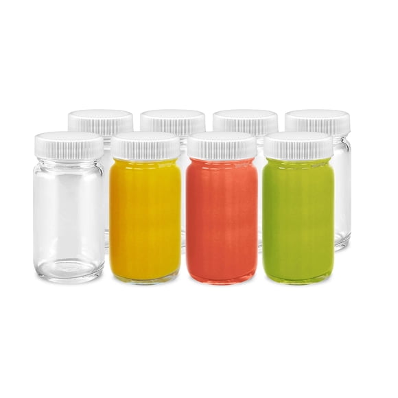 Juego de botellas Juice Shot All About Juicing, vidrio transparente de 60 ml (paquete de 8)