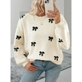 thumbnail image 6 of Women'S Y2K Sweater Cozy Fall Sweaters Knit Crewneck Long Sleeve Drop Shoulder Pullovers Milky White L, 6 of 10