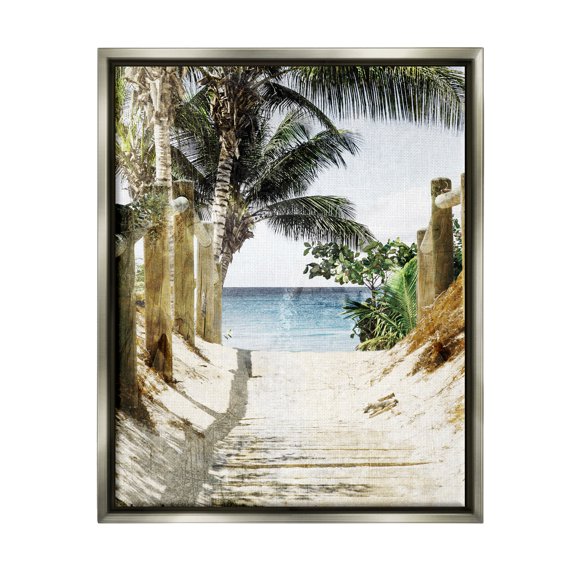 Stupell Industries Tropical Sandy Path Landscape Photography Gray Floater Framed Canvas Art Print Wall Art, 25 x 31