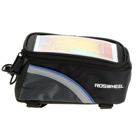 Frame Extension - Roswheel Bike Bicycle Frame Front Tube Bag Transparent PVC with Audio Extension Line for 5.5“ Cellphone Blue
