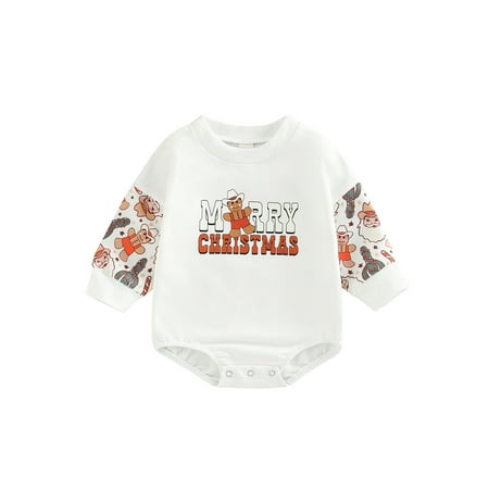

Bagilaanoe Newborn Baby Girl Boy Christmas Romper Sweatshirt Long Sleeve Bodysuit Letter Santa Claus Print Patchwork Pullover 6M 12M 18M 24M Infant Casual Tee Tops