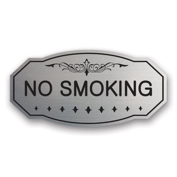 NO Smoking Victorian Door/Wall Sign (Brushed Silver) Small 3" x 6"