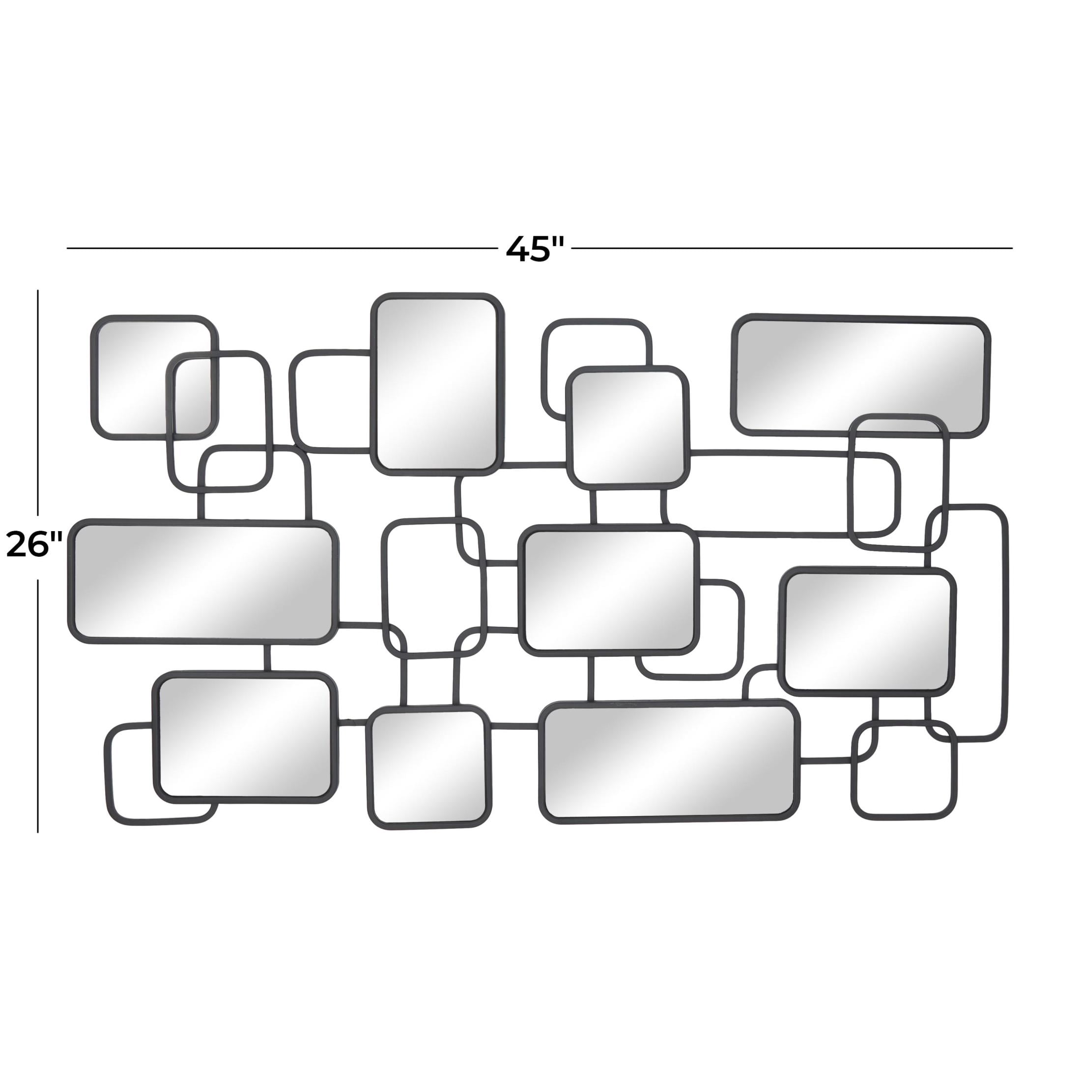 CosmoLiving by Cosmopolitan Black Metal Geometric Overlapping Rectangle Room Wall Mirror with Wire Rod Outlines, 45" x 1" x 26"